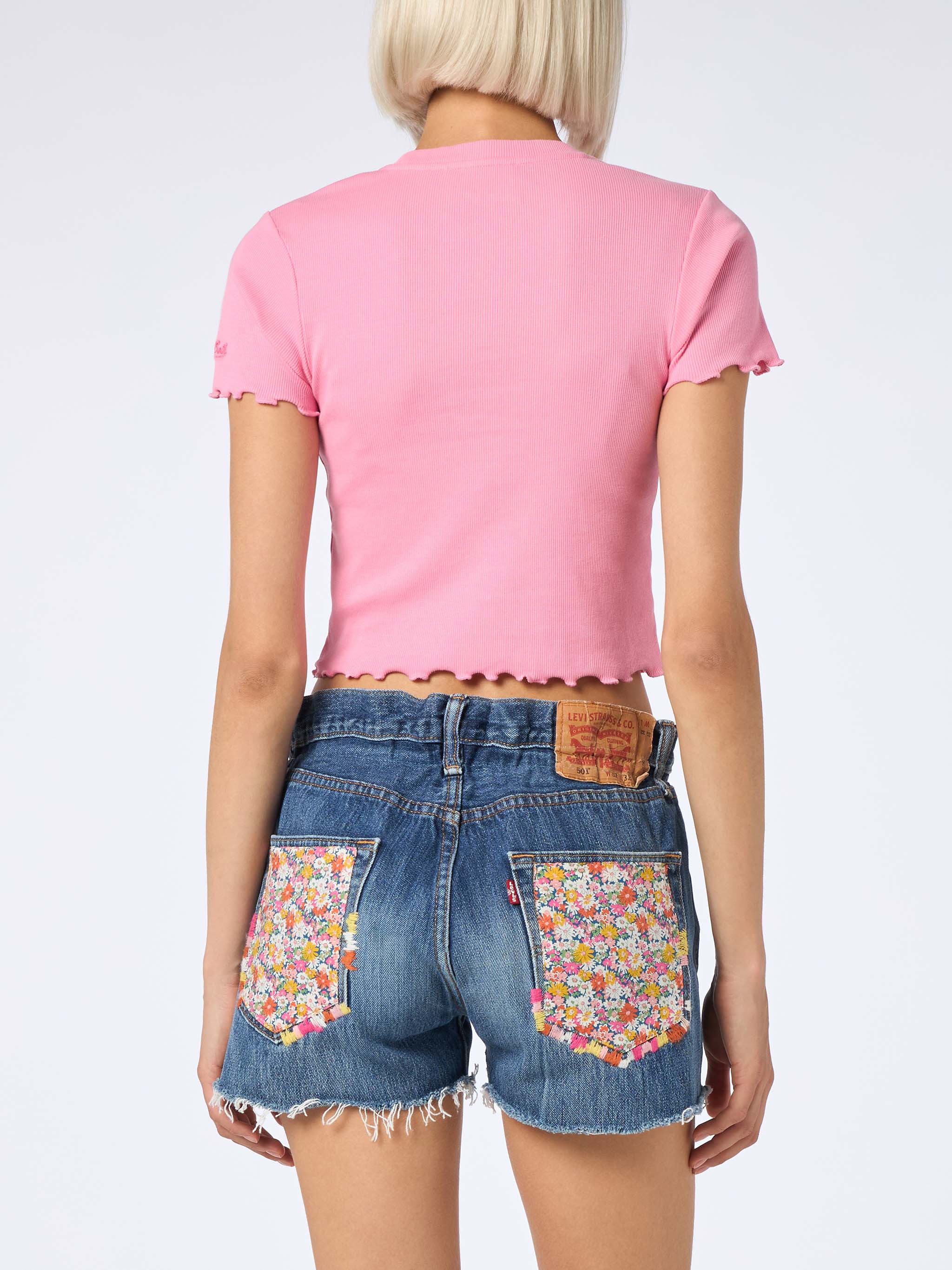 Geribbeld Après Beach T-shirt voor dames met borduursel