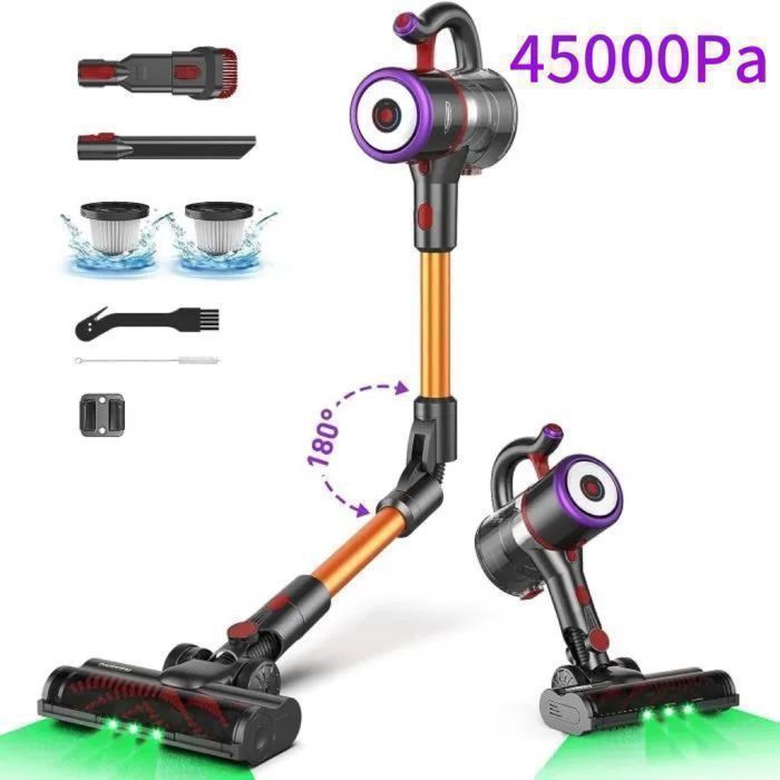 Aspirapolvere a bastone, potente 550 W, autonomia della batteria di 53 minuti, sistema di filtrazione a 5 stadi, anti-peli di animali domestici.