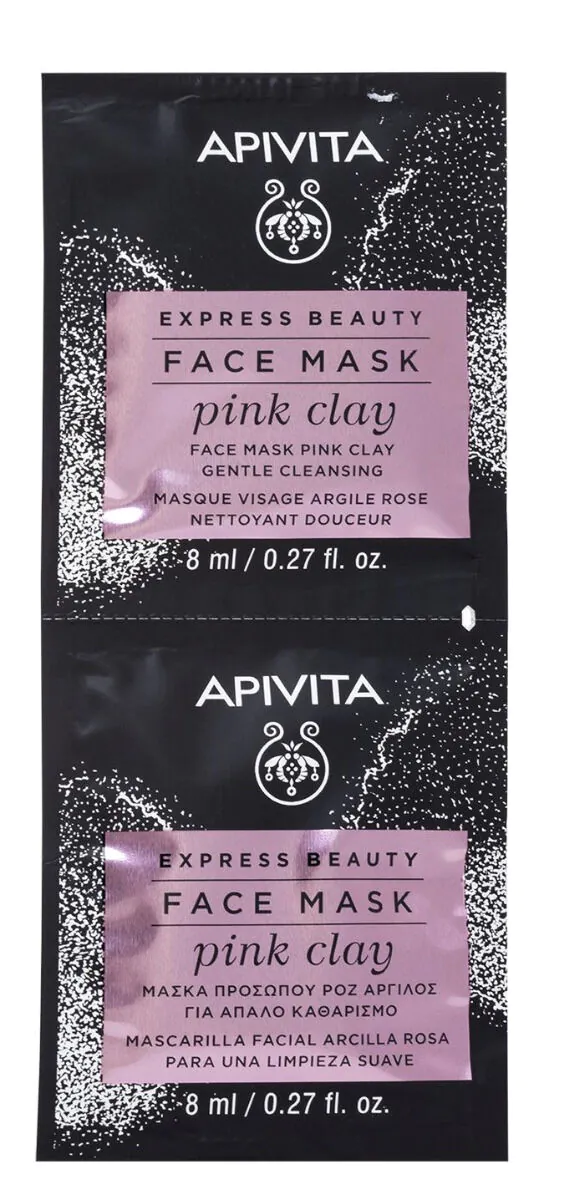 Apivita Express Beauty Delikatnie Oczyszczająca Maseczka do twarzy Różowa Glinka