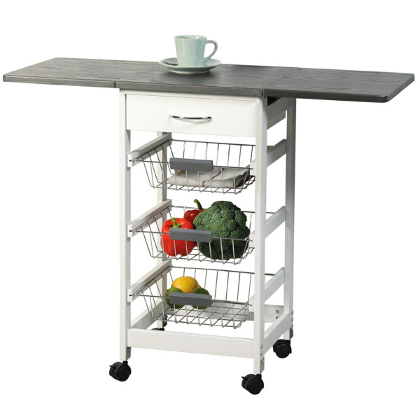 Barek kuchenny z rozkładanym blatem 75,5x45x37 cm klasyczny biało-szary MDF