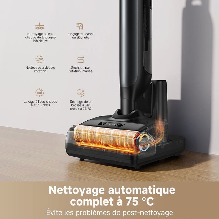 MOVA M10 Wet and Dry Vacuum Cleaner, 18kPa Suction Power, 180° Flat Beam, Flexible and 90° Swivel, 5 Min Warm Air Drying