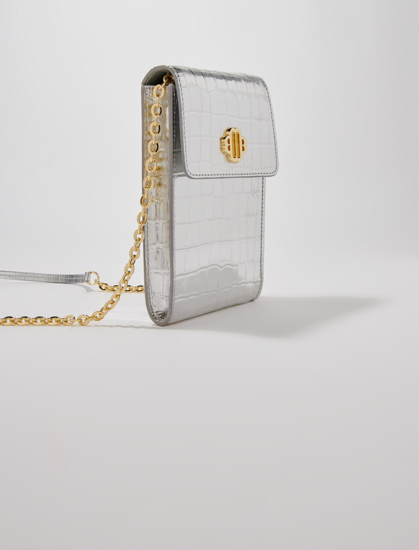 Metallic leren handtas met print - Zilver