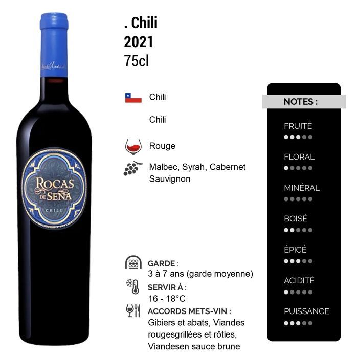 Rocas de Sena Chile Aconchagua 2021 - Vinho Tinto Chileno (3x75cl)