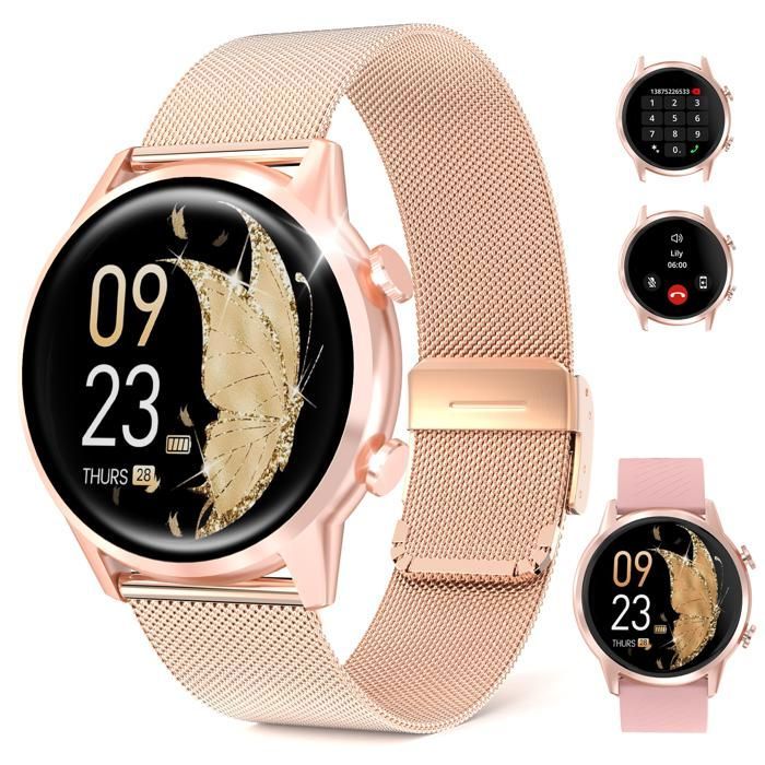 Sportieve smartwatch voor dames, heren en kinderen - IP68 waterdicht - 3,5 cm scherm, Bluetooth - Compatibel met Android, iOS, iPhone en Samsung - Roségoud