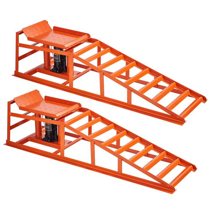 Rampa elevadora para coches VEVOR - 2 piezas - Rampa de acceso para coches - con gato hidráulico de 5T - Altura de elevación de 27 a 36 cm