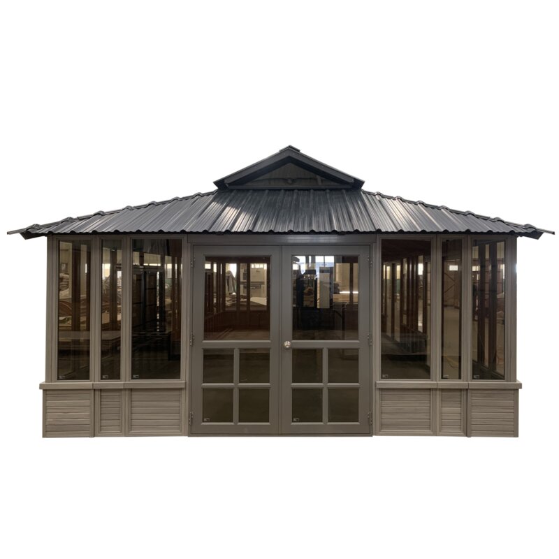 28 ft. breed x 15,5 ft. diep massief houten tuinpaviljoen