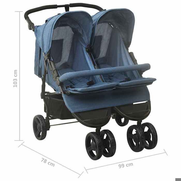 vidaXL Double Stroller Navy Blue Steel