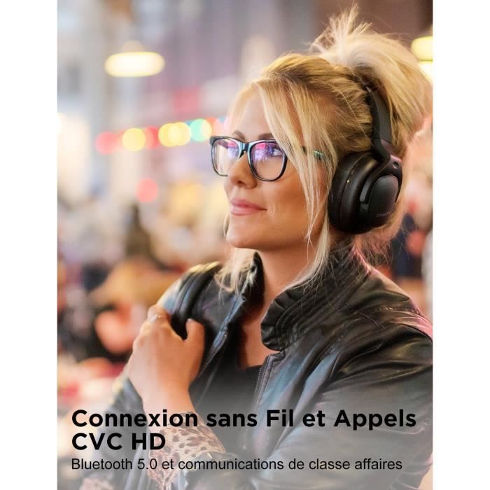 Cowin E9 Casque Bluetooth sans fil à suppression active du bruit, audio haute résolution,30 Heures de Lecture pour Le