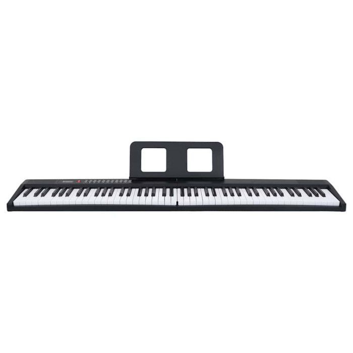 Teclado de piano eléctrico de 88 teclas con atril plegable.
