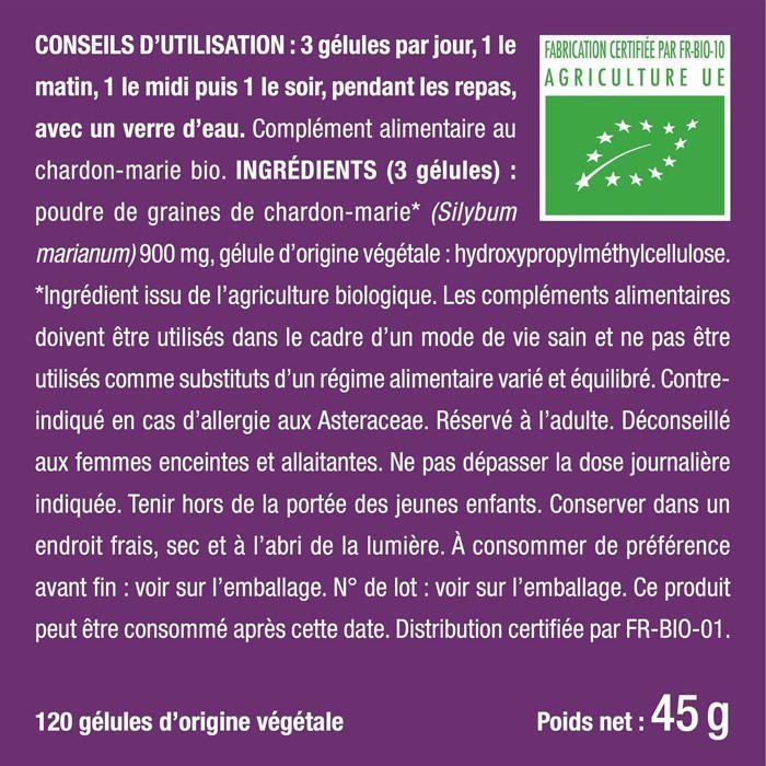 Organic Milk Thistle - Detoxification, Protection & Strengthening - 120 capsules - NUTRIMEA