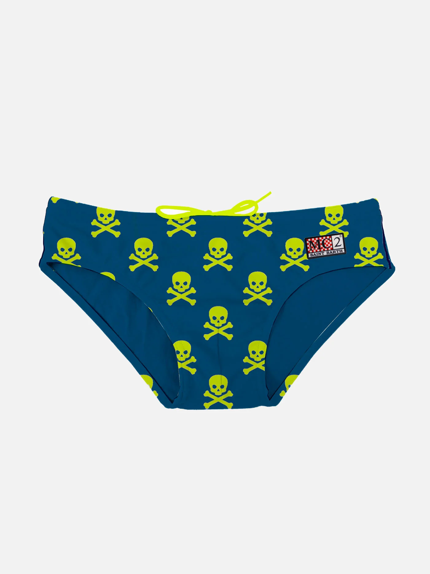 Slips de bain pour garçons avec têtes de mort jaune fluo