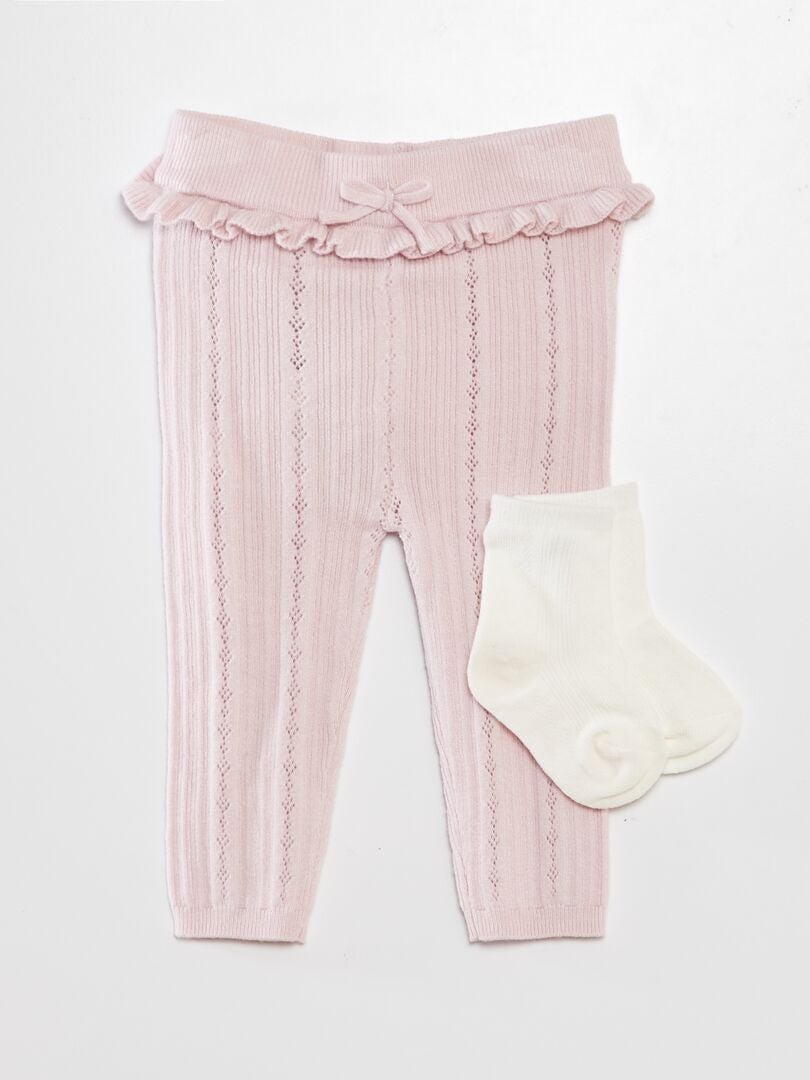 Opengebreide legging en sokken - ROZE