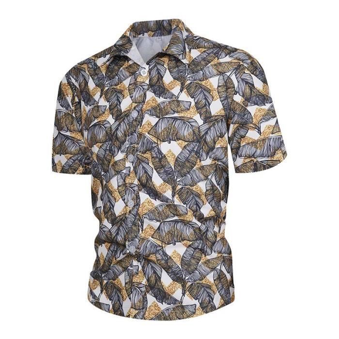 Camisa hawaiana para hombre, manga corta, verano - INSFITY - Negra - Corte regular - Adulto - Cuello de camisa