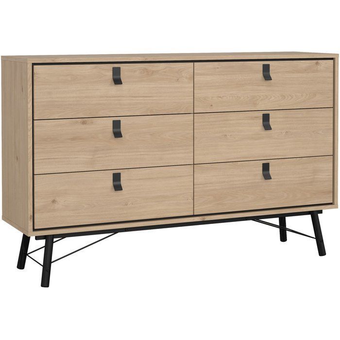 Commode RY - 6 Tiroirs - Décor Chêne - L150,3 x P40,1 x H94,8 cm