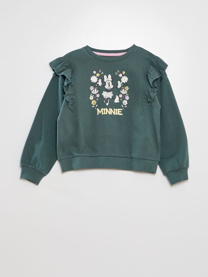 Trui met ruches en Minnie Mouse-print - GROEN