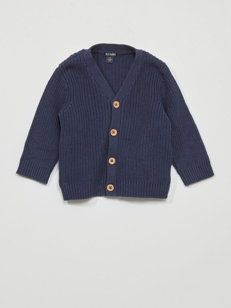 Cárdigan de punto acanalado con perlas - Azul y negro