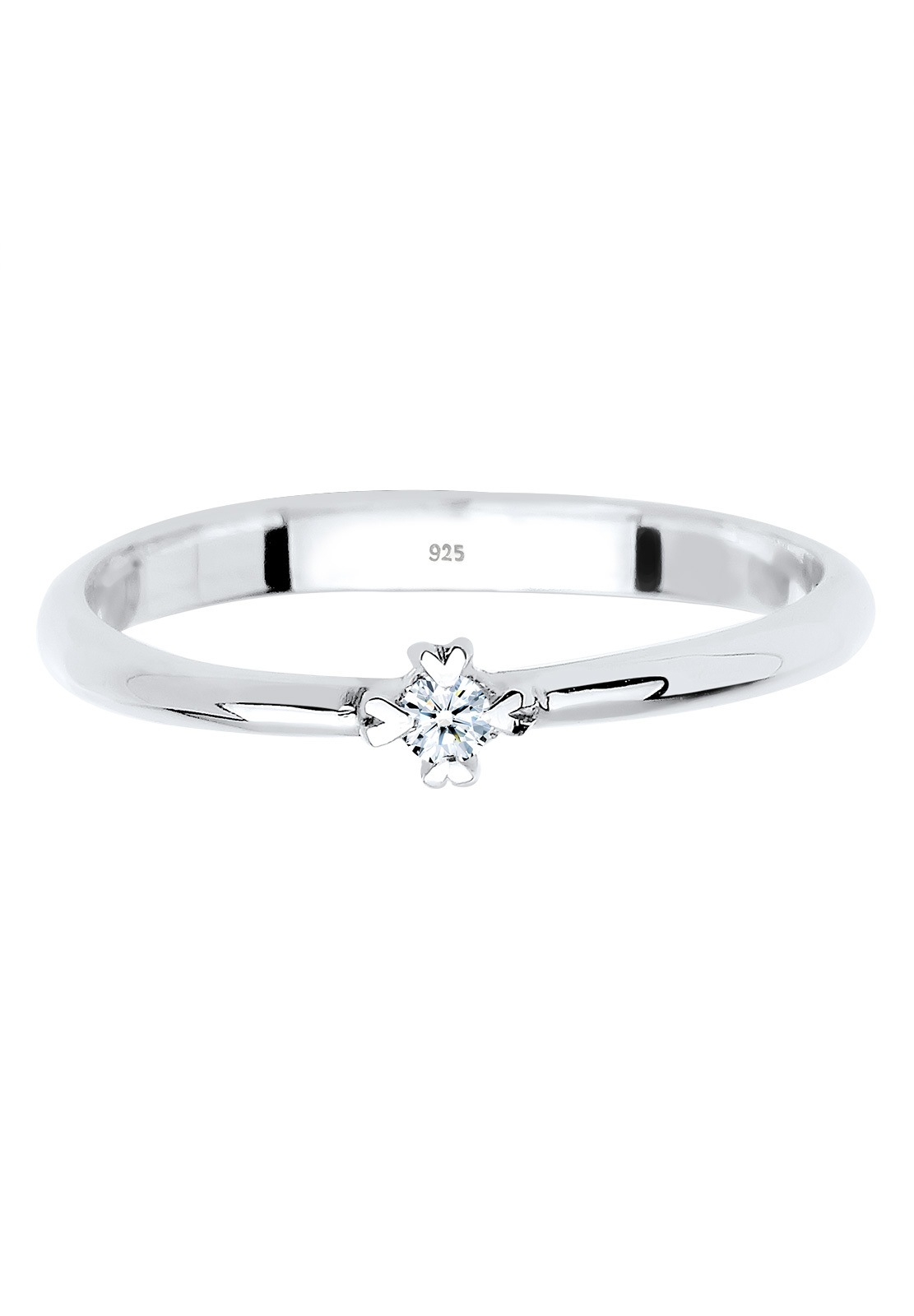 Elli DIAMONDS Femmes Bague de fiançailles Solitaire Coeur avec Diamant (0.03 ct.) en Argent Sterling 925