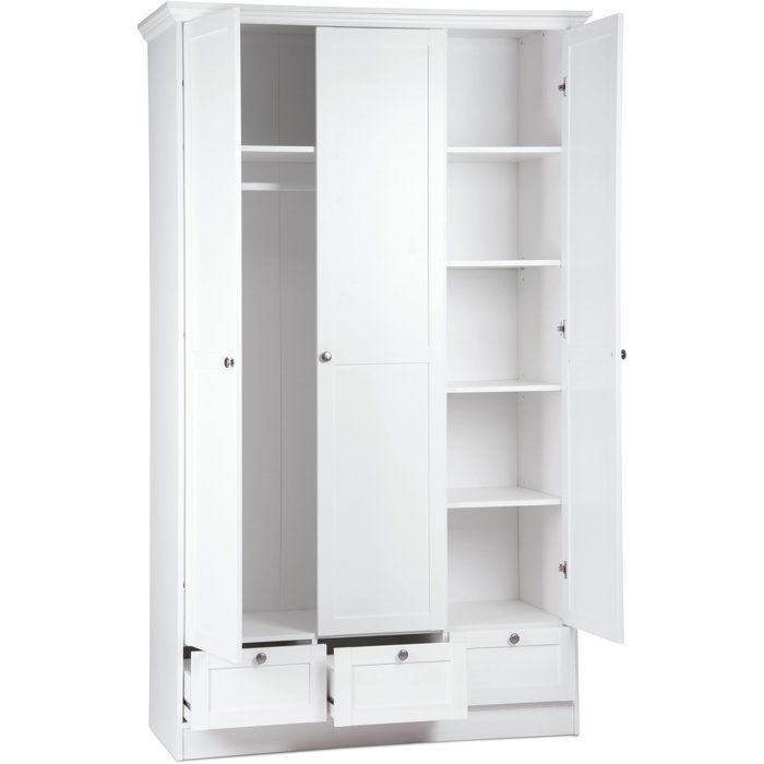 Armoire de chambre - LANDWOOD 18 - Blanc - 3 portes - 120 x 51 x 200 cm