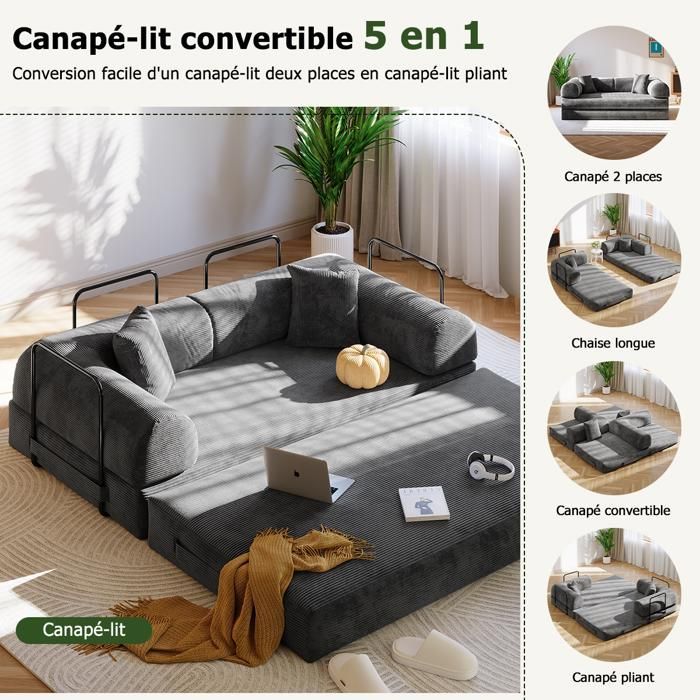 Tweezits slaapbank - Moderne multifunctionele slaapbank - inclusief 2 kussens - voor woonkamer en slaapkamer - Corduroy - Grijs
