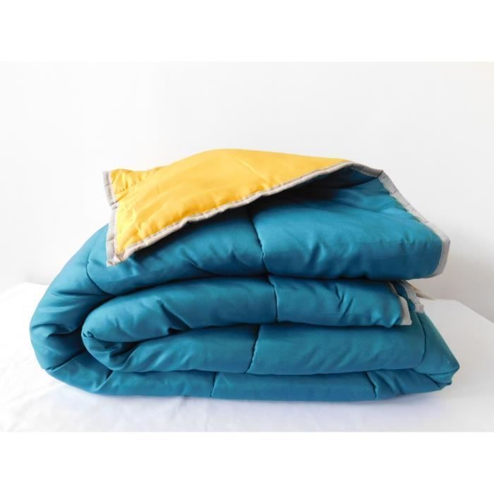 Ultra-lightweight duvet - Two-tone - 240 x 260 cm - 200 g/m² filling - Duck Blue top / Mustard bottom