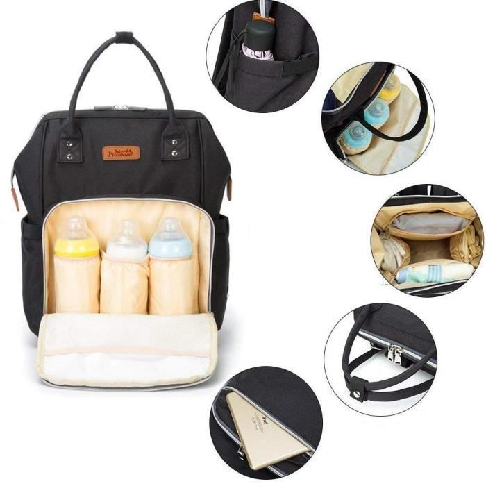 Mochila para pañales de bebé - JASENX - Uso diario - Negra - Unisex - Al hombro - 0 meses - Recién nacido