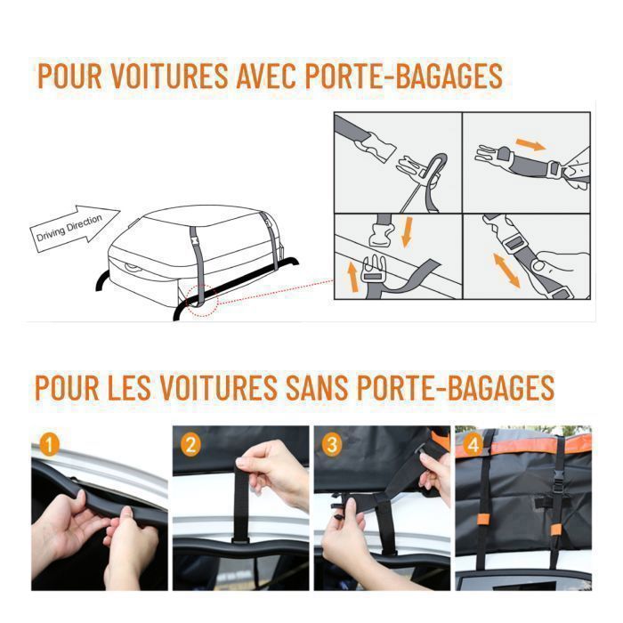 Coffre Toit Pliable - 580L/20 Pieds Cubes - 900D Tissu d’Oxford - Sac de Toit Voiture Pour Voyage Souple Résistant aux intempérie