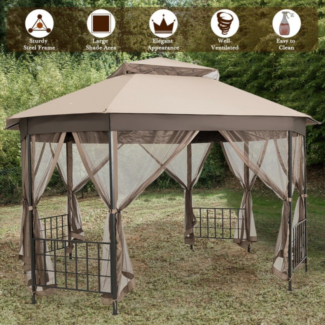 Achteckiger Terrassenpavillon (3 x 3,6 m) mit Moskitonetz