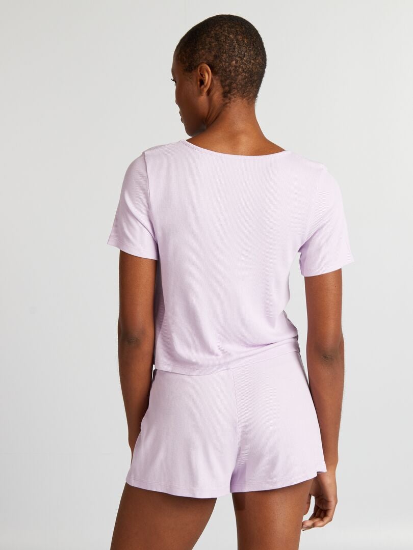 Korte gebreide pyjama met ribbels - 2-delig - PAARS