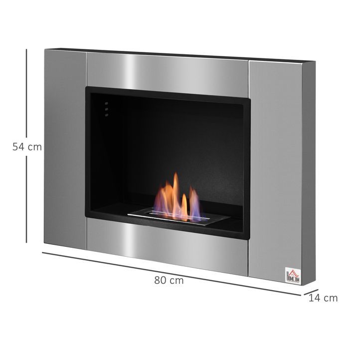 HOMCOM - cheminée bioéthanol - Métal - 80x14x54cm - Gris