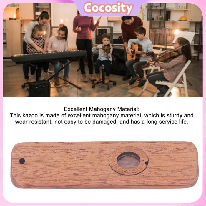 Kazoo de madera Cocosity, kazoo profesional compacto y portátil de caoba para niños, principiantes y adultos, 2,3 pulgadas cuadradas.