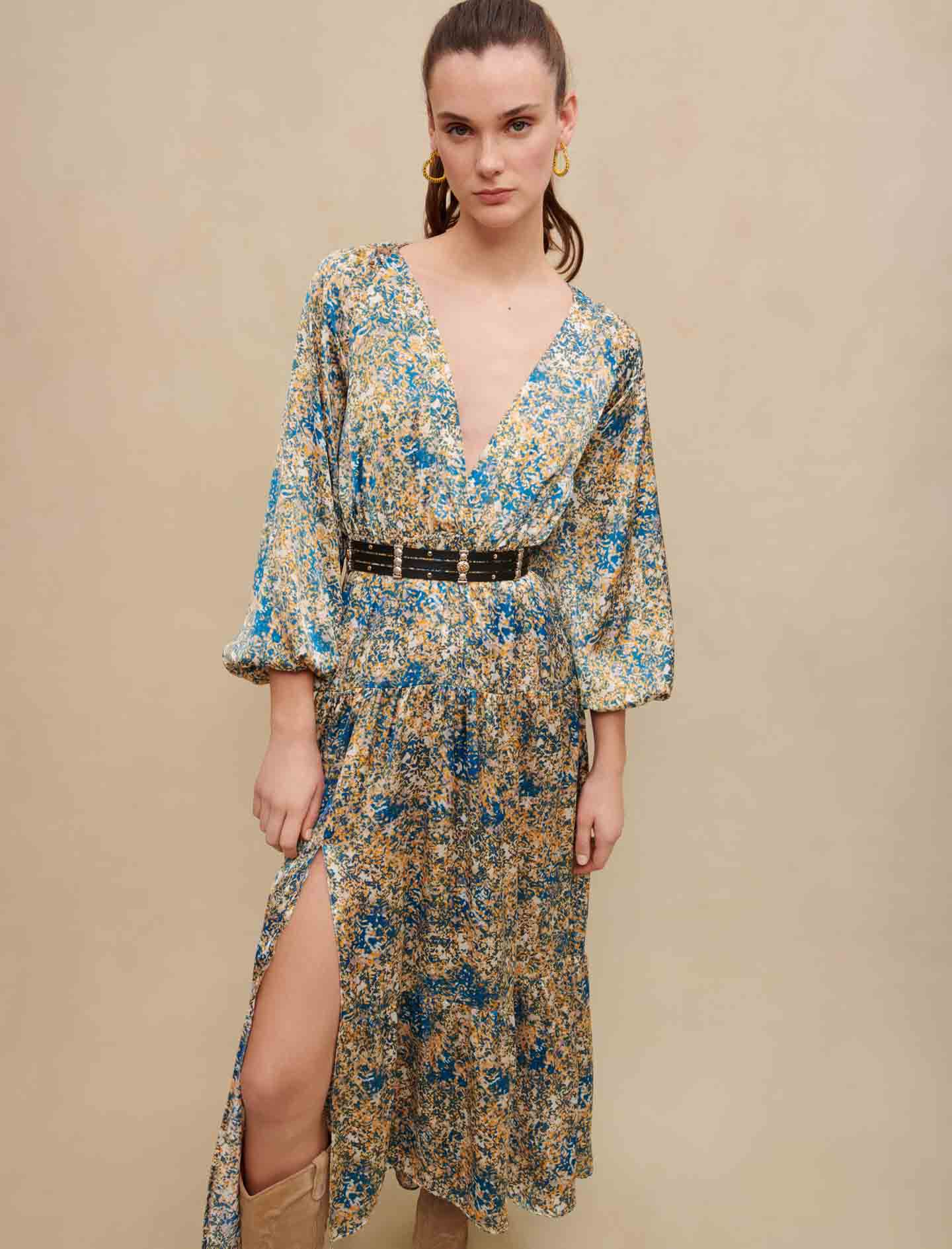 Lange jurk met print - Abstract blauw