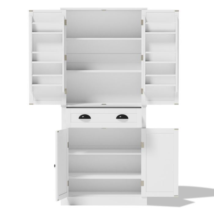 Kitchen Buffet, Tall Kitchen Cabinet, Dining Room, 4 Doors, Drawer, Adjustable Shelves, MDF, White, Rustic, 80x40x182cm