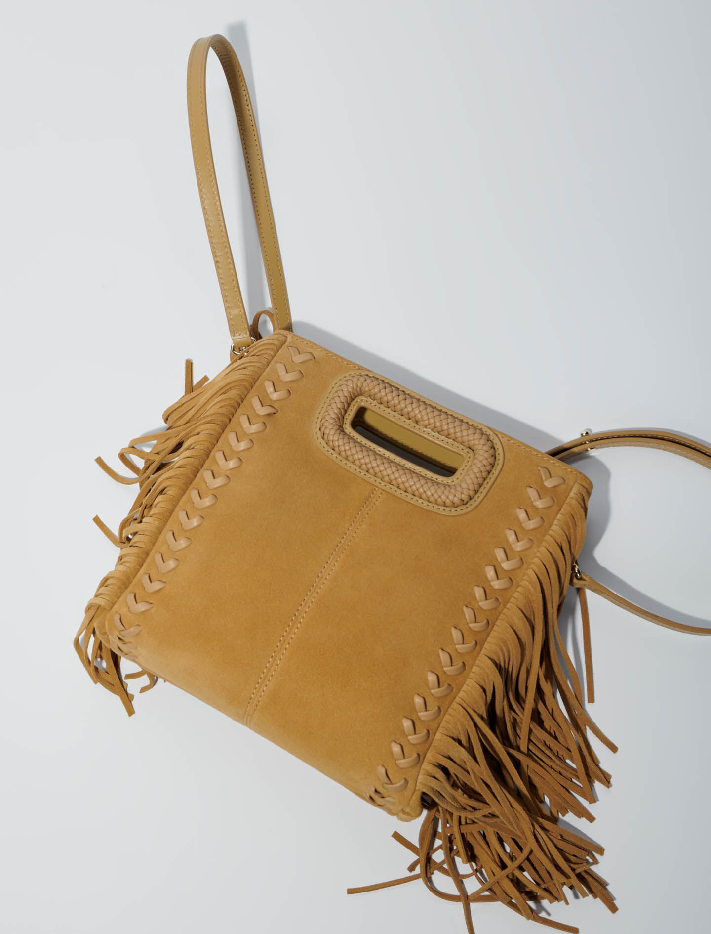 suède tas met gevlochten handvat - Camel