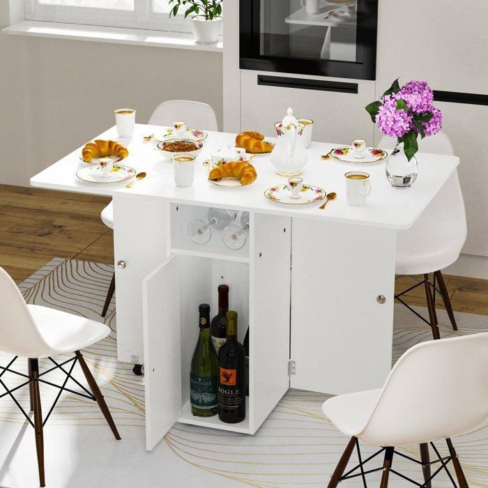 MIPAN.Table à Manger - Table à Manger Pliante Cuisine - Avec roulettes + Compartiment de Rangement -110 * 70 * 78 - Blanc