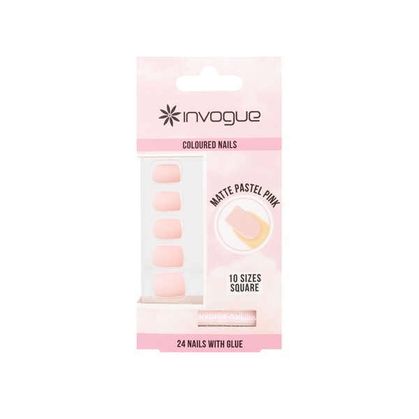 Unghii pătrate Invogue roz pastel mat (24 bucăți)