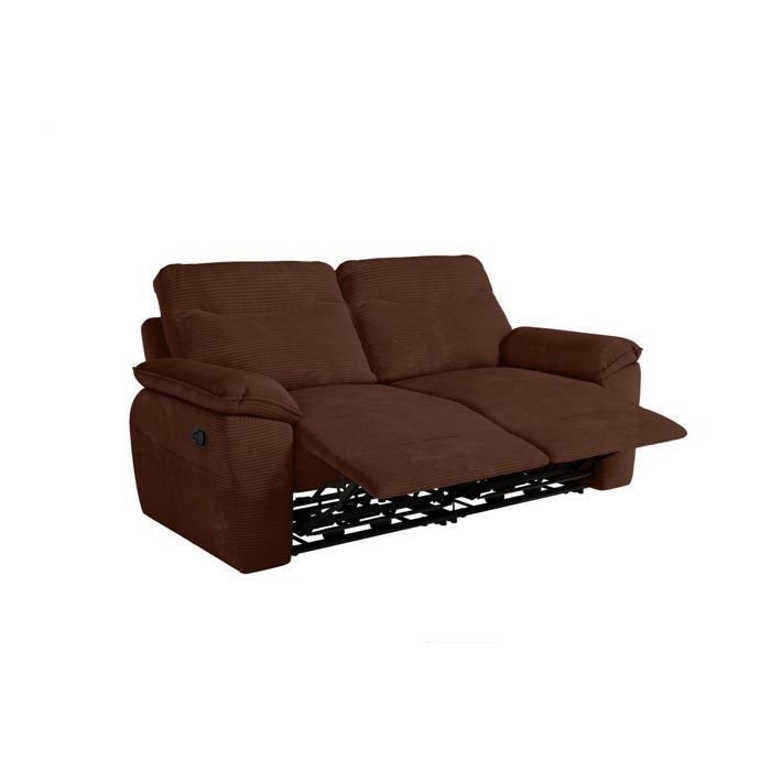 Canapé de relaxation manuel ROSS 3 places en velours côtelé - Marron - L200 x P100 x H102cm - LOUNGITUDE
