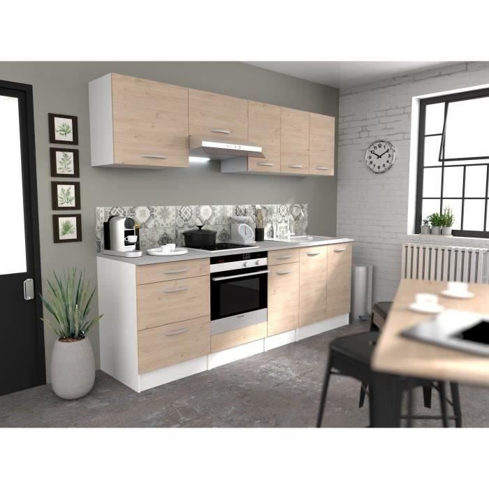 OSLO Meuble Bas 2 portes 2 tiroirs + plan - Décor Chêne Jackson - L 80 x P 60 x H 86 cm