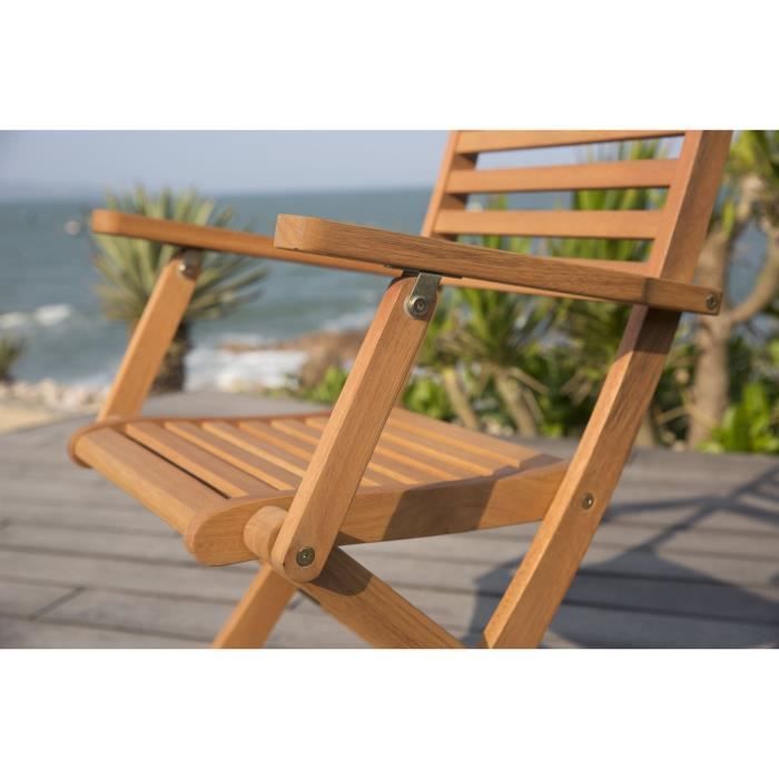 Lot de 2 fauteuils de jardin pliants - EDEN - Bois Eucalyptus FSC - 57,5 x 52,5 x H91 cm