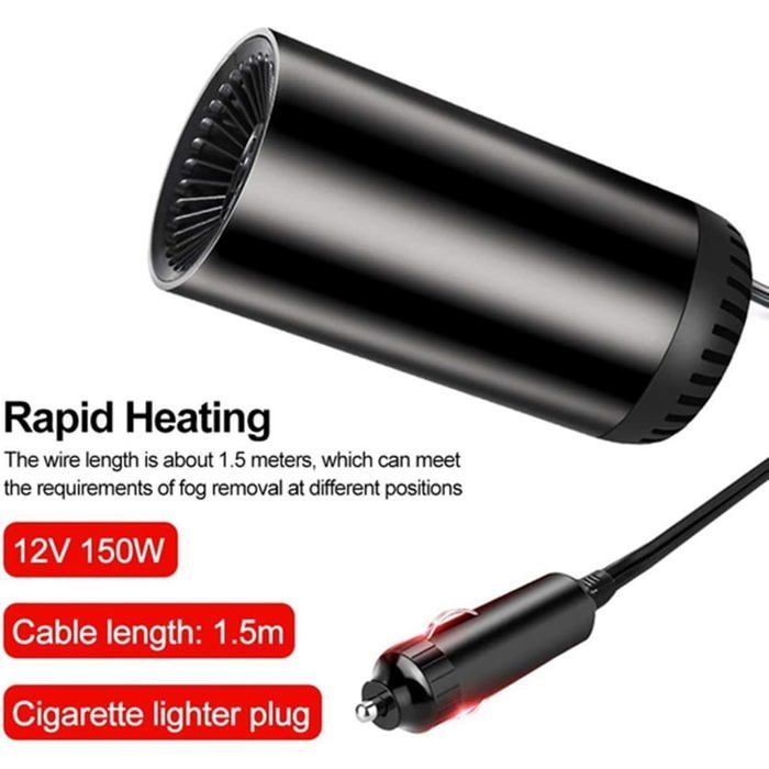 Calefactor para coche - 12V 150W 2 en 1 rápido - Desempañador de parabrisas, desempañador portátil y calefactor auxiliar para furgoneta camper