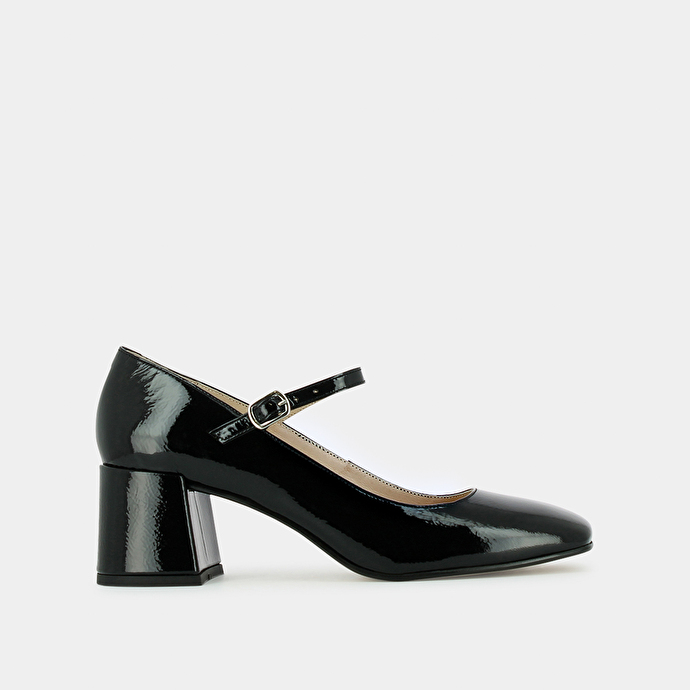 Babies à talons carrés  en cuir vernis noir