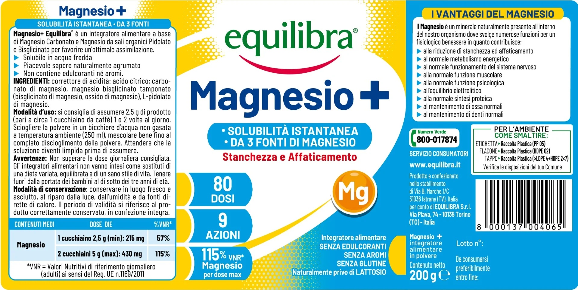 EQUILIBRA Magnésium+ 200G contre la fatigue et l'épuisement
