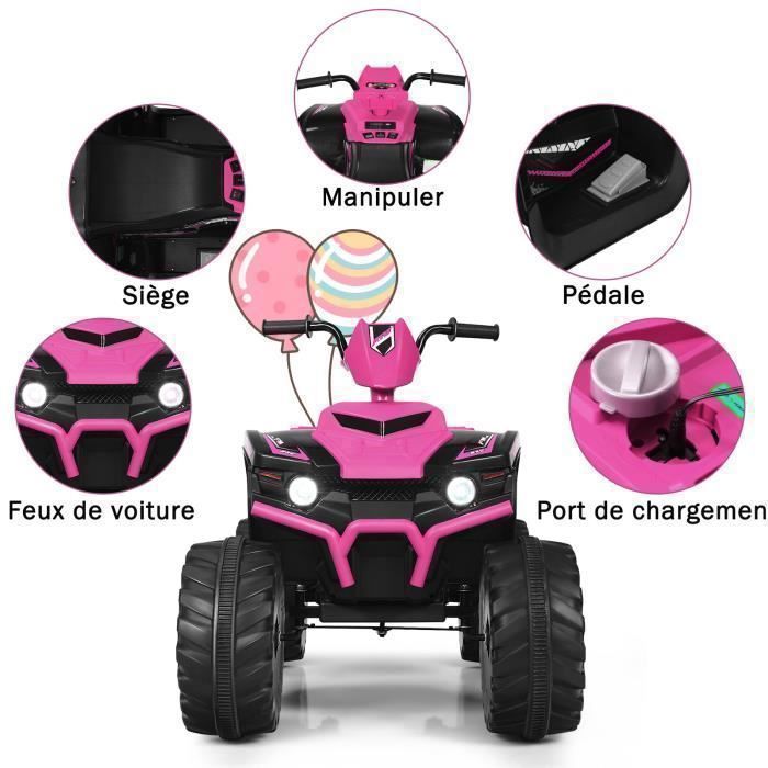 Quad eléctrico GOPLUS para niños - 2 velocidades (2,8-5 km/h) - Faro, claxon y reproductor de MP3 - Arranque suave - Rosa
