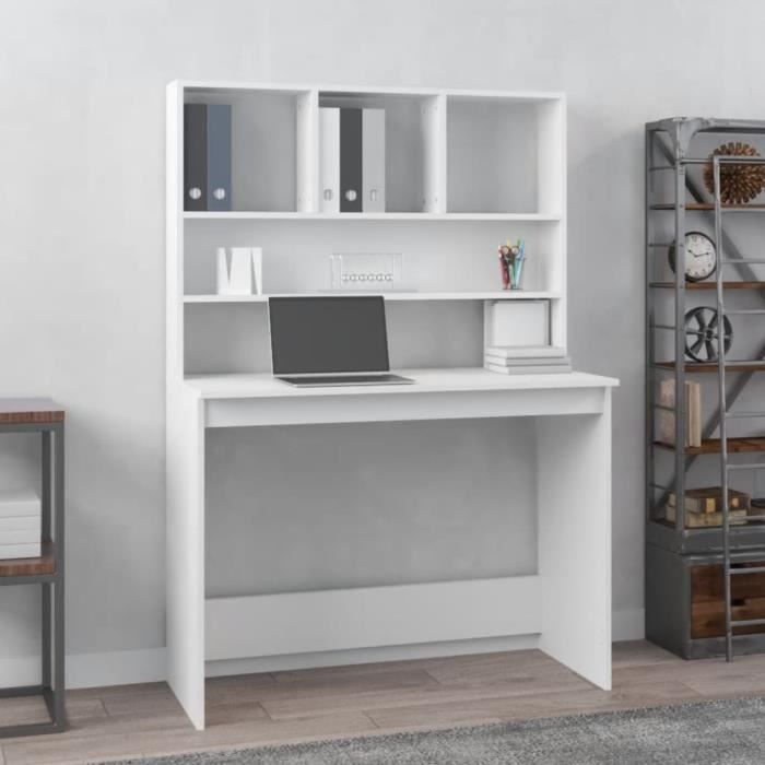 Escritorio vidaXL con estantes, blanco, 102x45x148 cm, madera de ingeniería, 823000
