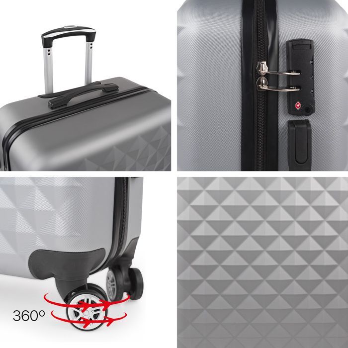 Maleta - ITACA 771770 - Tamaño grande - Carcasa rígida - Color plata - Incluye carrito