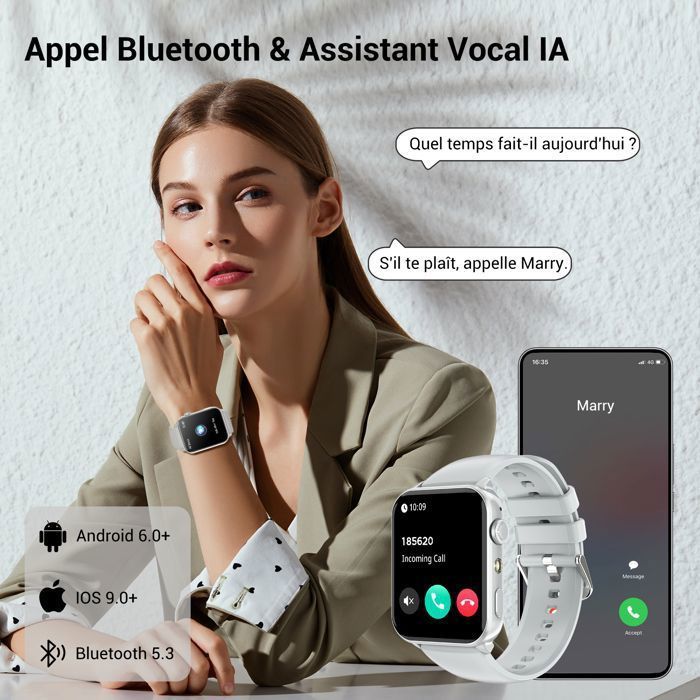 Blackview R30MAX Smartwatch voor mannen en vrouwen, 1,91 inch activiteitstracker voor Android, iOS, Samsung, Xiaomi en iPhone - Grijs