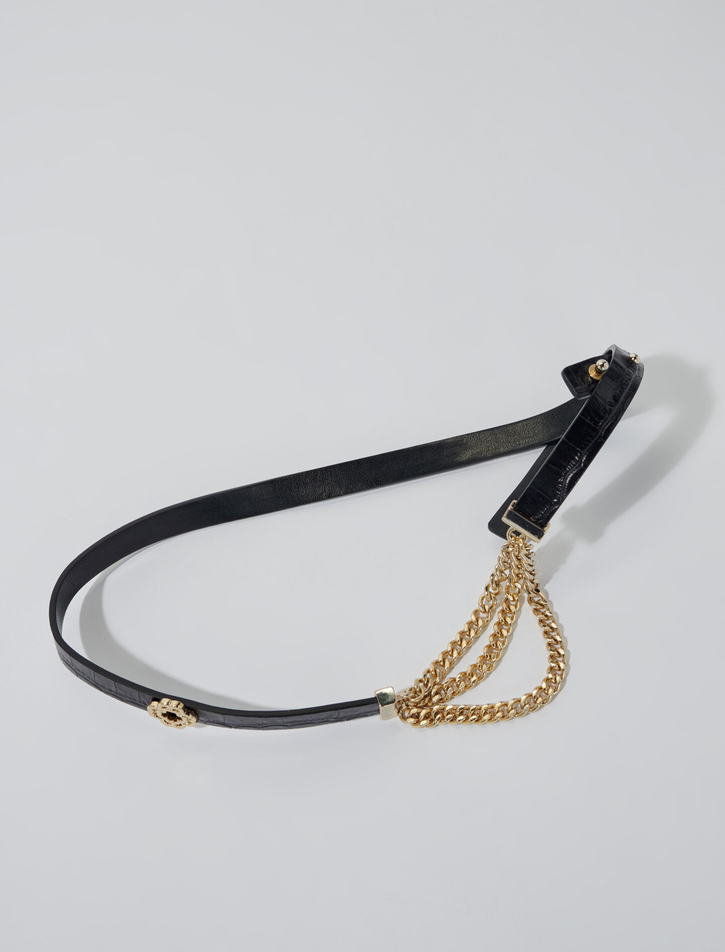 Leren riem met ketting en klavertje - Zwart