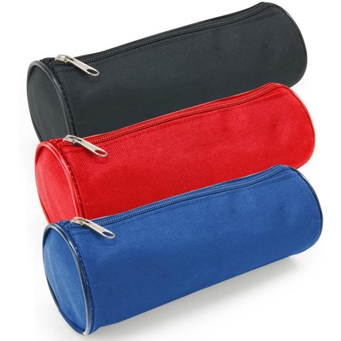 Trousse - WAYTEX - Lot de 3 - Multiusage - 21cm x 7.5cm - Couleurs assorties Noir, Rouge, Bleu
