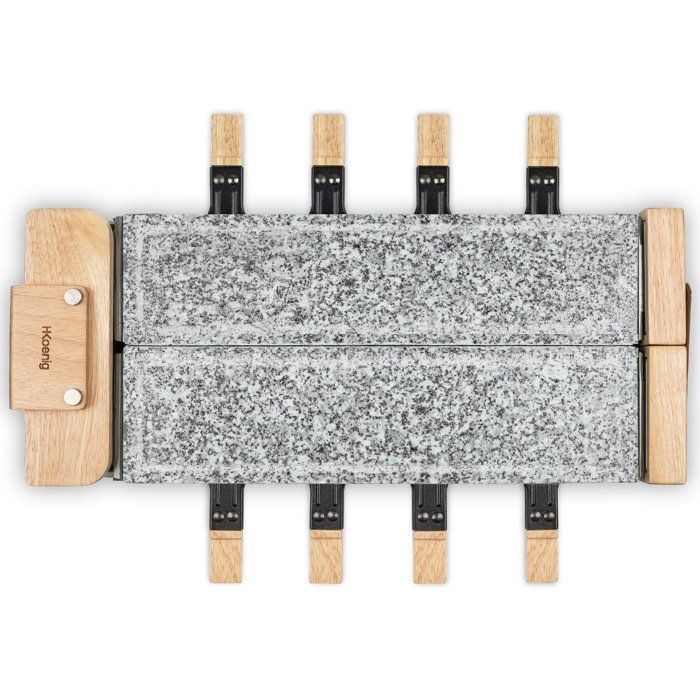 Appareil à raclette - HKOENIG - WOD362 - 1400 W - Jusqu'à 8 personnes - Pierre à cuire base rotative - Design bois