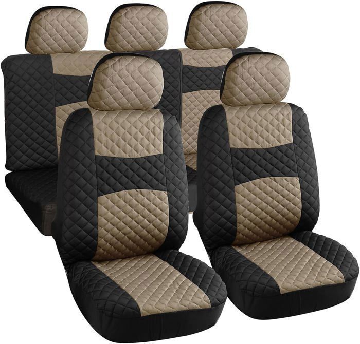Rebeca Shop – Universelle Autositzbezüge für Vorder- und Rücksitze, Polyester, Modell A20, Beige/Schwarz