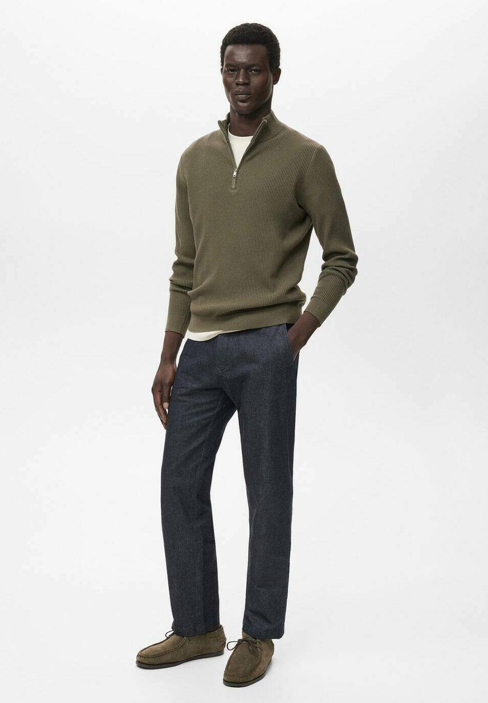 Maglione Mango CON ZIP SUL COLLO - verde oliva